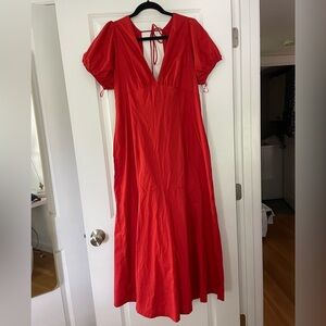 Abercrombie & Fitch Puff Sleeve Slim Poplin Midi Dress